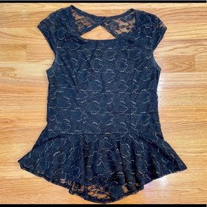 Black & Gold Lace Peplum Top